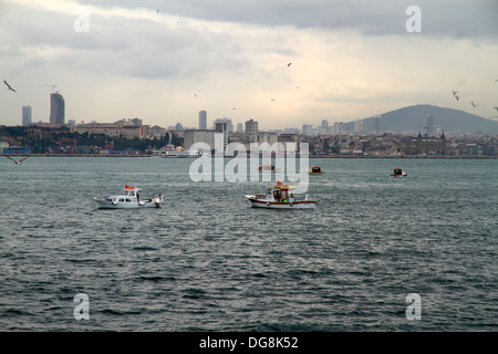 Fischerboote im Hafen von Istanbul in der Türkei. Stockfoto