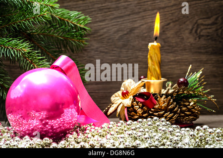 Stillleben mit Neujahr und Weihnachten Zubehör Stockfoto