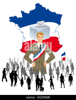 eine Urne auf einer Karte von Frankreich für demokratische Wahlen politische Parteien Stockfoto