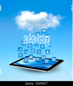 Cloud-computing-Konzept Hintergrund mit Symbolen. Vektor-Illustration. Stockfoto