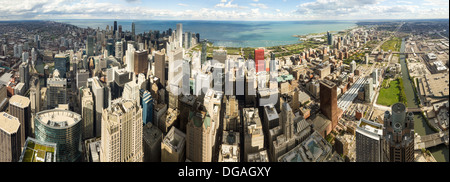 Aerial 180-Grad-Panoramablick über Chicago, USA Stockfoto