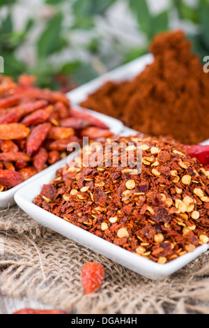 Teile der geschrotet Chili-Früchte Stockfoto