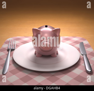 Sparschwein auf dem Teller geöffnet werden. Mit Clipping-Pfad enthalten. Stockfoto