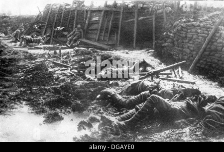 Tot britische Soldaten nach einem deutschen Gasangriff, Weltkrieg Stockfoto
