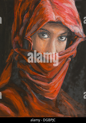 Ölgemälde, illustrieren das Porträt einer arabischen Frau trägt eine erneute Hijab Stockfoto