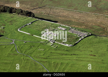 Luftaufnahme von Housesteads Fort, das vollständigste Roman Fort in Existenz, am Hadrianswall nahe Hexham in Northumberland Stockfoto