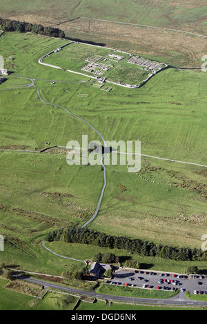 Luftaufnahme von Housesteads Fort, das vollständigste Roman Fort in Existenz, am Hadrianswall nahe Hexham in Northumberland Stockfoto