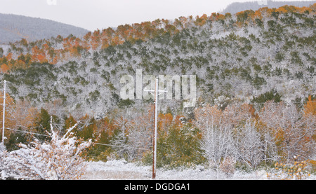 Herbst trifft Winter sich in den Rocky Mountains Stockfoto