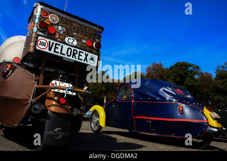 Velorex in der Tschechoslowakei wurde ein dreirädriger Kleinwagen hergestellt. Speziell für Behinderte entwickelt. Stockfoto