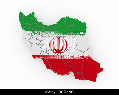 Karte von Iran in den Farben der iranischen Flagge. 3D Stockfoto