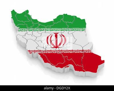 Karte von Iran in den Farben der iranischen Flagge. 3D Stockfoto