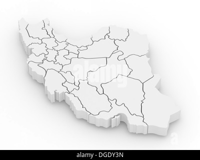 Dreidimensionale Karte des Iran auf weißem Hintergrund isoliert. 3D Stockfoto