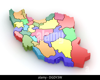 Dreidimensionale Karte des Iran auf weißem Hintergrund isoliert. 3D Stockfoto