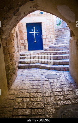 Eine schmale Straße im historischen Jaffa, Israel Stockfoto