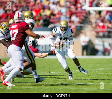 Palo Alto, CA. 19. Oktober 2013. UCLA Bruins Quarterback Brett Hundley (17) in Aktion während der NCAA Football-Spiel zwischen der Stanford Cardinal und die UCLA Bruins im Stanford Stadium in Palo Alto, CA. Stanford besiegte UCLA 24-10. Damon Tarver/Cal Sport Media/Alamy Live-Nachrichten Stockfoto