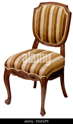 Alten gestreiften Holzstuhl isoliert auf weißem Hintergrund Stockfoto