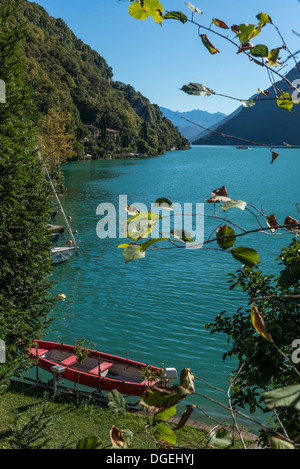 Luganer See gesehen vom Gandria Trail, Schweiz Stockfoto