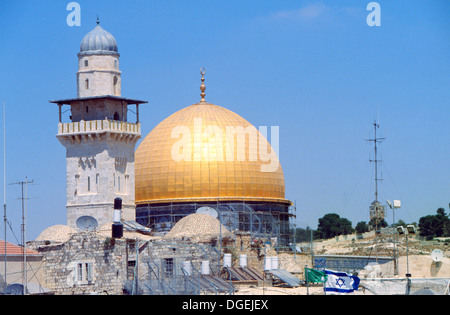 Kuppel des Rock und Minarett der Al-Aqsa Moschee gesehen von der Altstadt entfernt, Jerusalem, Israel Stockfoto