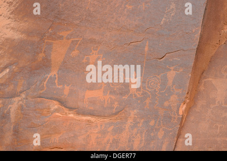 Indische Petroglyphen, Potash Road, in der Nähe von Moab, Utah, USA Stockfoto