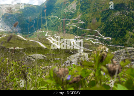 Blick zum Furka-Pass Schweiz Stockfoto