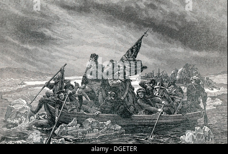 In dieser Szene amerikanischer revolutionärer Krieg überquert General George Washington den Delaware River am 25. Dezember 1776. Stockfoto