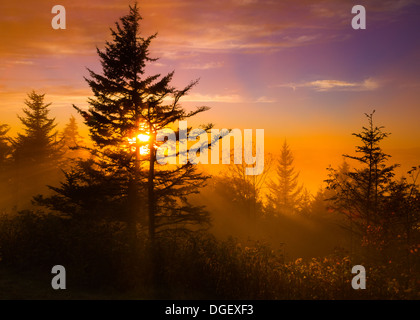 Sonnenuntergang auf der Blue Ridge Parkway in Richland Balsam Overlook North Carolina genommen Stockfoto