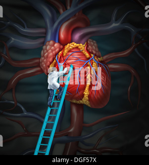 Herz Arzt Therapie Gesundheits- und medizinisches Konzept mit einem Chirurgen oder Kardiologen ein Aufstieg zu überwachen und prüfen die Herz-Kreislauf-Anatomie des Menschen für eine Behandlung im Krankenhaus Diagnose. Stockfoto