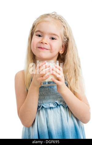 Kind Mädchen trinken, Joghurt oder Kefir oder Milch Stockfoto