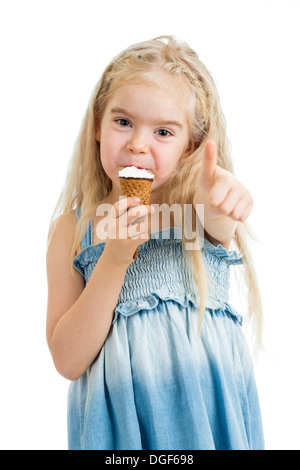 Kind, Eis essen und Ordnung Anzeichen Stockfoto