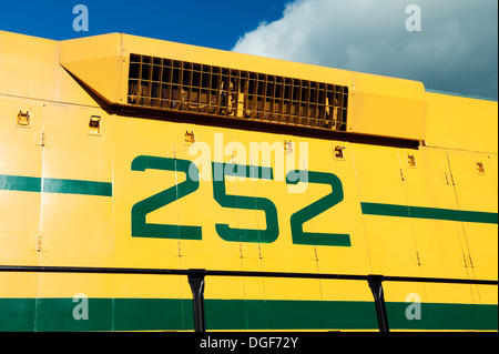 Detail der CSRX 252 Lokomotive in North Conway, New Hampshire, USA. Stockfoto