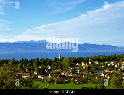 Blick über das Dorf Bad Schachen des Appenzellerlandes und Mt Säntis, Hoyersberg, Bodensee, Lindau - Bodensee Stockfoto