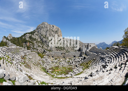 Theater und Mount Solymos, antiken Stadt Termessos, Taurus-Gebirge, Termessos, Provinz Antalya, Türkei Stockfoto