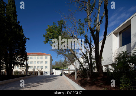 Francisco de Arruda School, Lissabon, Portugal. Architekt: José Neves, 2013. Gesamtansicht von der Hauptterrasse - Überblick über neue und alte Stockfoto