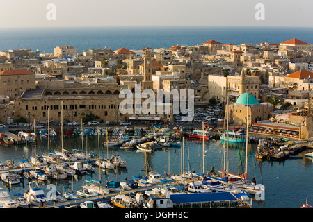 Eine Luftaufnahme des Hafen von Akko Stockfoto