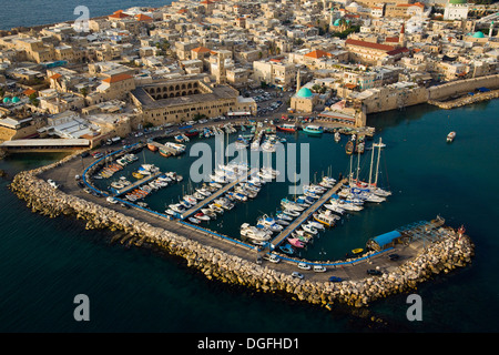 Eine Luftaufnahme des Hafen von Akko Stockfoto