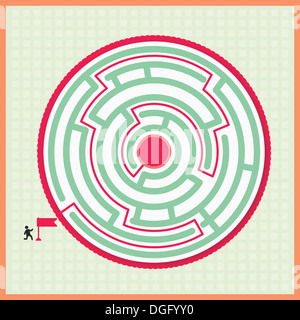 Abbildung von einem Kreis Labyrinth mit einer Straße zum Ziel Stockfoto