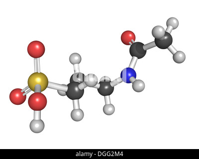 Acamprosate Alkoholismus Behandlung Droge, chemische Struktur. Atome werden als Kugeln mit konventionellen Farbkodierung dargestellt. Stockfoto