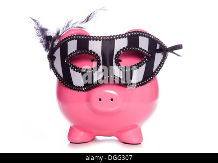 Piggy Bank tragen einen Maskerade Maske Studio Ausschnitt Stockfoto