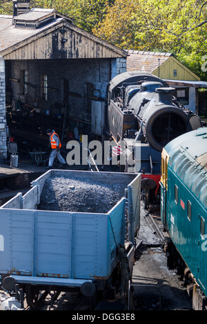 Lokomotiven sitzen Erhalt Wartung .Swanage Bahnhof England Stockfoto