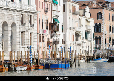 Motorboote, Palazzo Corder della Ca' Grande, Palazzo Minotto Barbarigo, Palazzo Manin Contarini, Palazzo Gritti Pisani Stockfoto