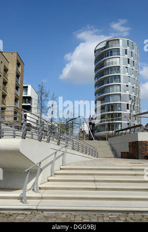 Ovale Wohnturm, Vasco-da-Gama-Platzes, Dalmannkai Waterfront, HafenCity Viertel, Hamburg Stockfoto