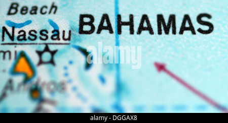 Makro-Ansicht der Bahamas auf Globus Stockfoto