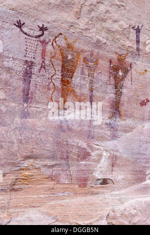 Indianische Felszeichnungen, Buckhorn zeichnen Petroglyphen, San Rafael Swell, Utah, USA, Nordamerika Stockfoto