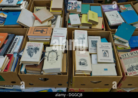 Gebrauchte Bücher zum Verkauf an den wöchentlichen Flohmarkt, Dresden, Sachsen Stockfoto