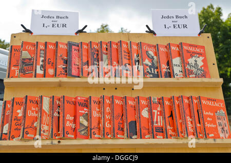 Gebrauchte Bücher in einem Regal zum Verkauf an den wöchentlichen Flohmarkt, Dresden, Sachsen Stockfoto