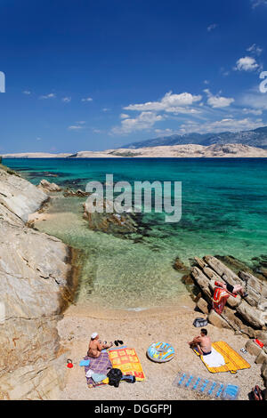 Badebucht auf Pag Insel, Zadar, Kroatien, Dalmatien, Europa Stockfoto