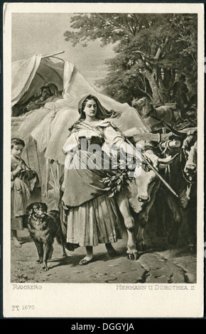 Deutsche Vintage-Postkarte. Hermann und Dorothea von Arthur von Ramberg. Stockfoto
