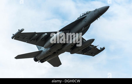 Ein US-Navy EA - 18G Growler zieht in Mountain Home Air Force Base, Idaho, 16. Oktober 2013. Der Growler flog als Teil des Berges Roundup, eine massive Multi-service, multi-nationalen Bewegung. Stockfoto