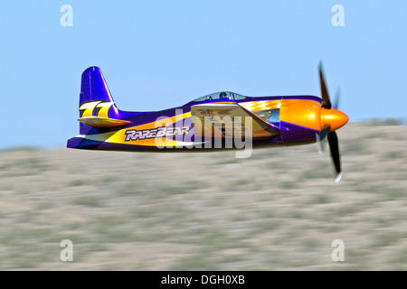 Unbegrenzte Air Racer "Rare Bear" tief unten im Tal der Geschwindigkeit während der 2013 unbegrenzt Gold Championship Race. Stockfoto