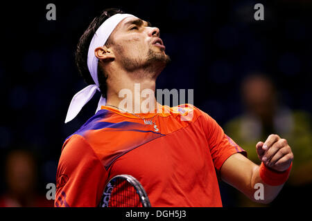 Valencia, Spanien. 20. Oktober 2013. Fabio Fognini Italien reagiert während des Spiels zwischen Martin Klizan der Slowakei und Fabio Fognini Italiens während Valencia Open 500 Tennisturnier auf der Agora-Gebäude-Credit: Action Plus Sport/Alamy Live News Stockfoto